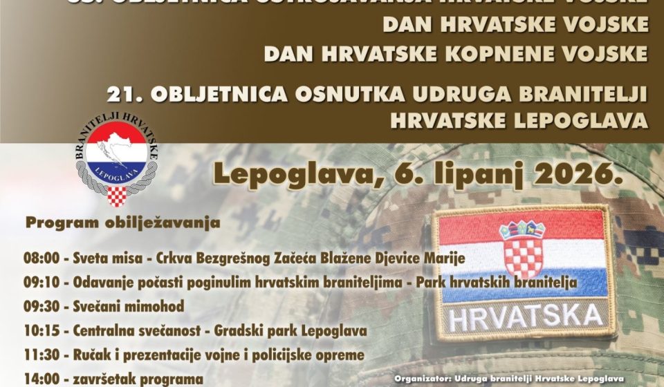 Svečano obilježavanje Dana Hrvatske vojske i 21. godišnjice Udruge branitelji Hrvatske Lepoglava